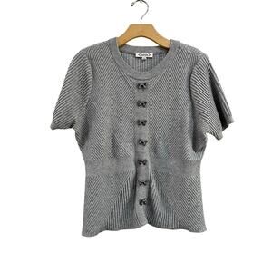 Nanette Lepore Knit Sweater Blouse Bow Front Short Sleeve Chic Top XL